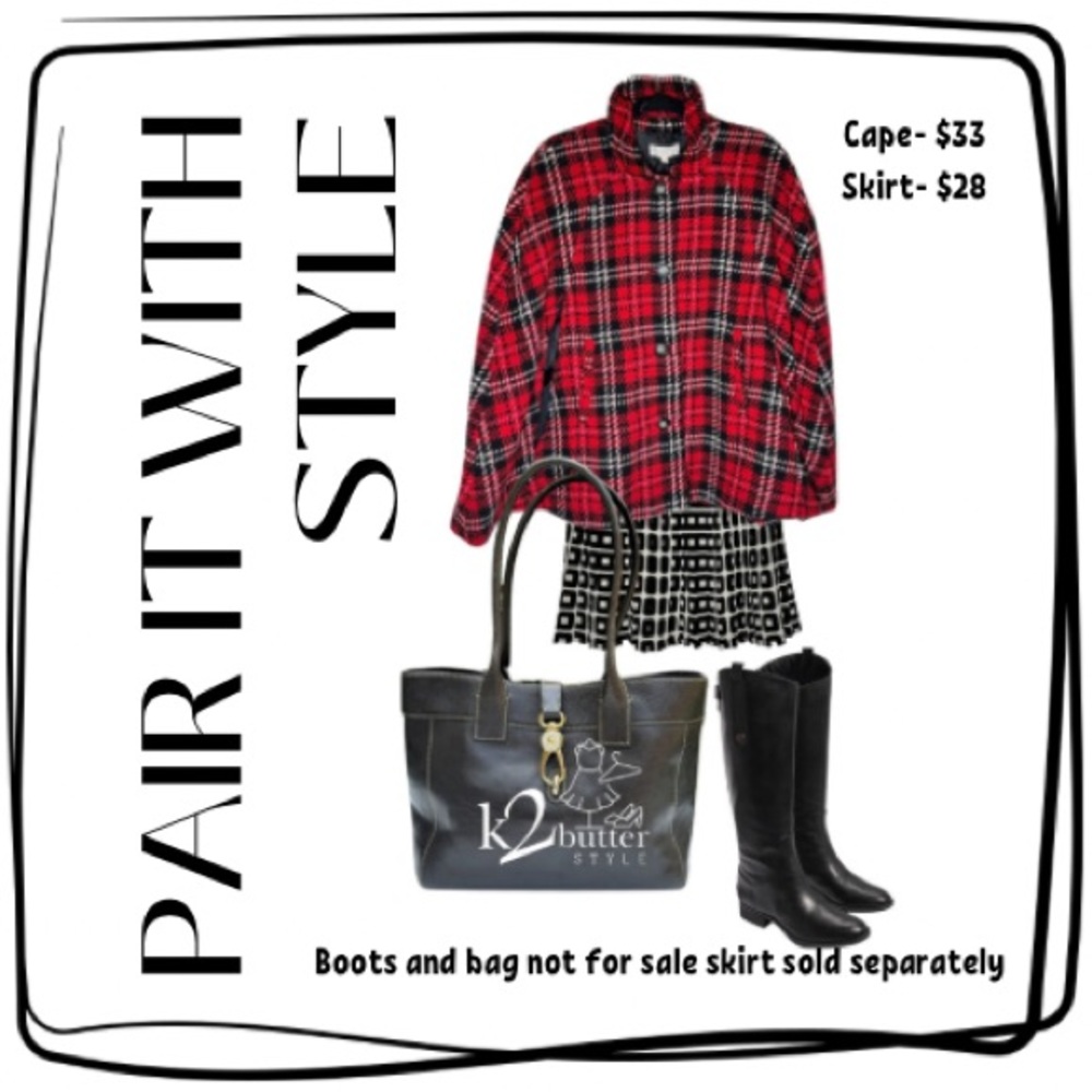 Talbots petite red tartan pancho coat